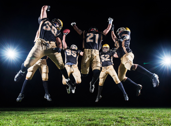 football team jumping